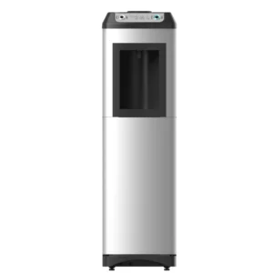 A front-facing view of a Oasis KaliX Water Cooler with a black top panel featuring infrared sensor icons for touch-free water dispensing.