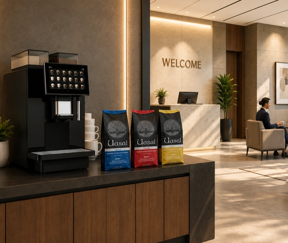 Reception with a coffee machine station